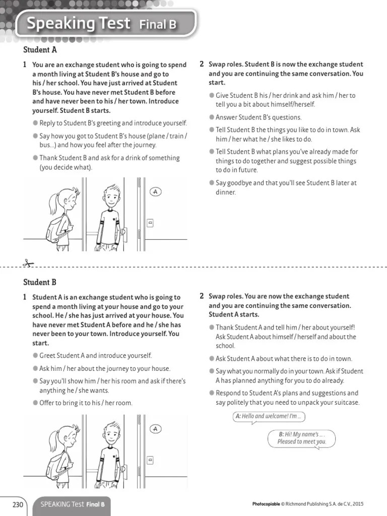 Achievers A2 Final Test B Speaking | PDF