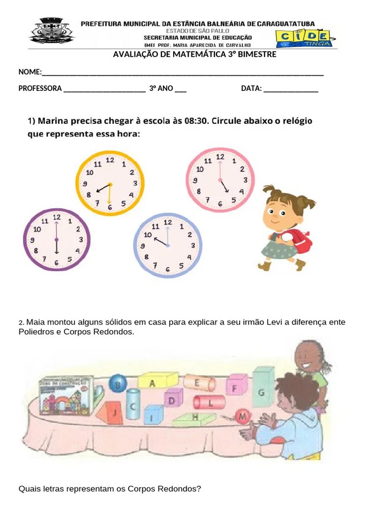 Avaliação De Matemática 3ano 3bimestre | PDF