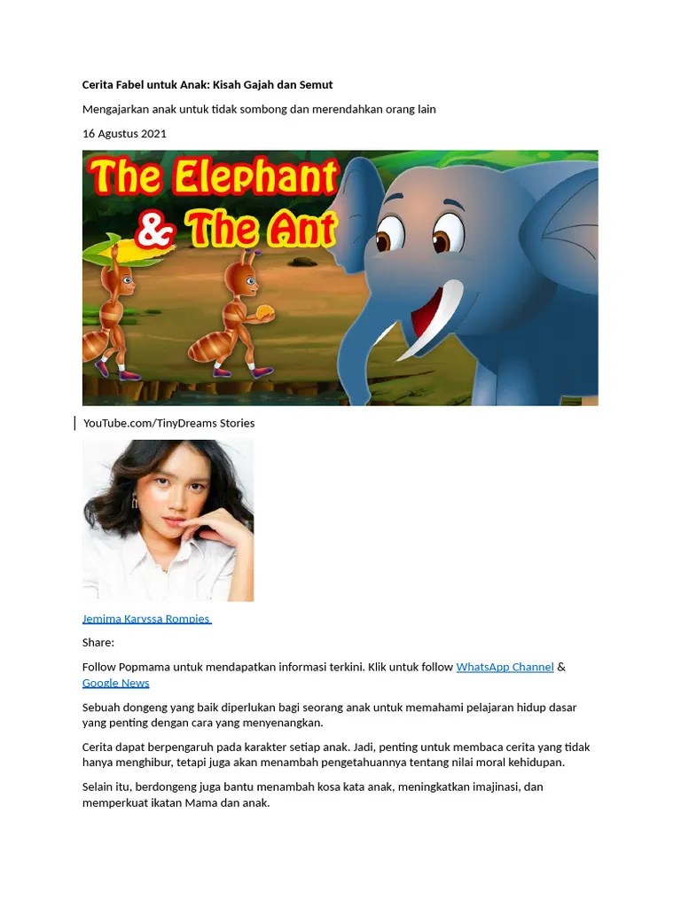 Cerita Fabel Untuk Anak Gajah Dan Semut | PDF