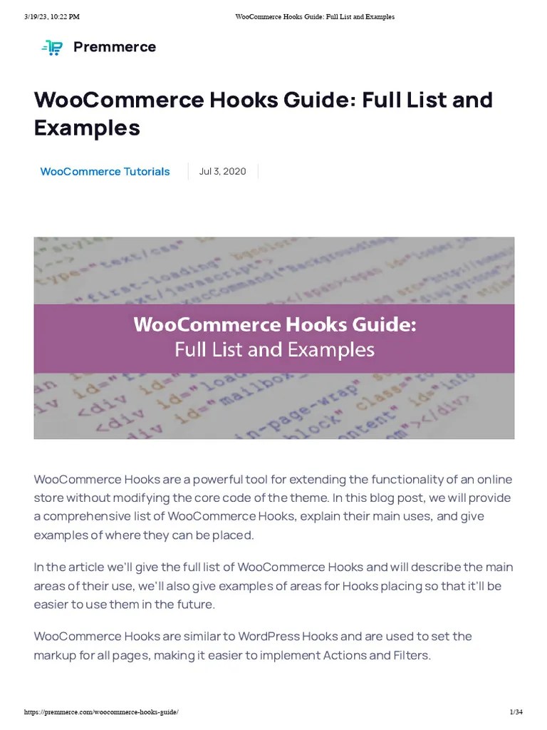 WooCommerce Hooks Guide_ Full List And Examples | PDF