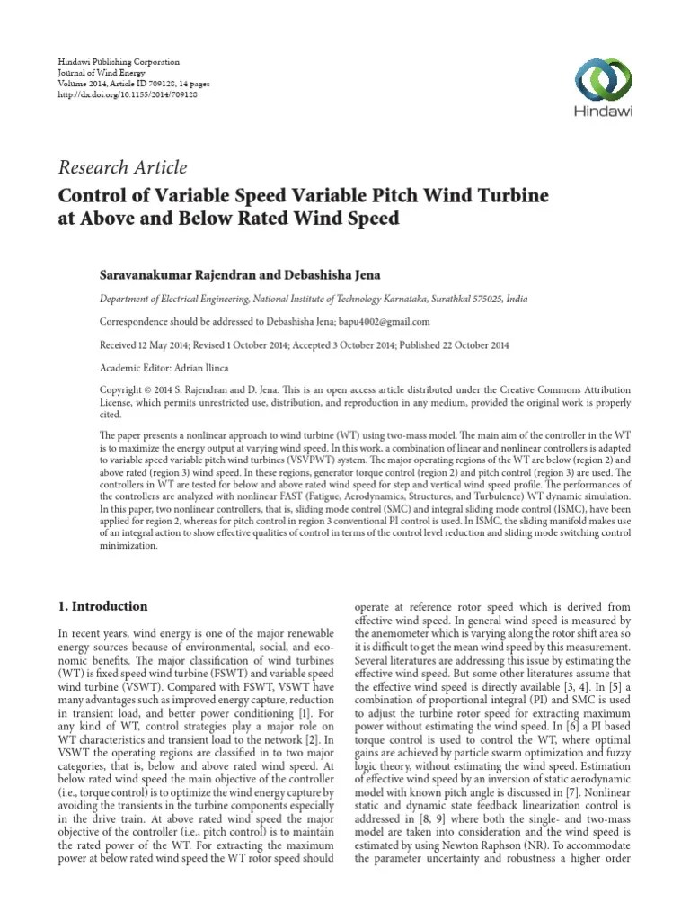 Control Of Variable Speed Variable Pitch Wind Turb | PDF