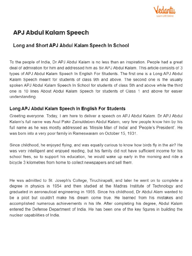 APJ Abdul Kalam Speech | PDF