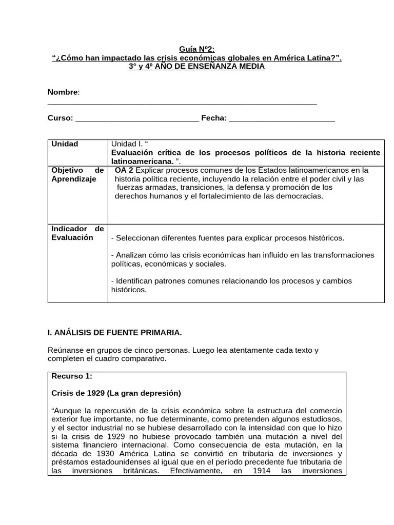 Guia 2 Como Han Impactado Las Crisis Economicas Globales En America ...