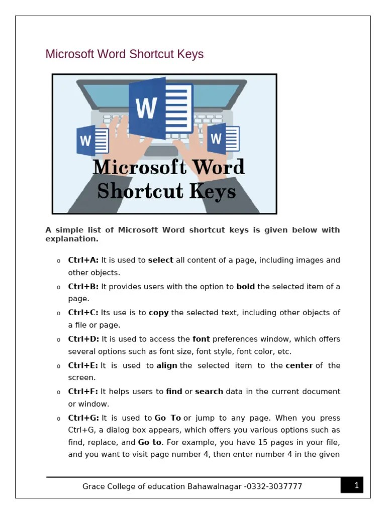 Microsoft Word Shortcut Keys | PDF