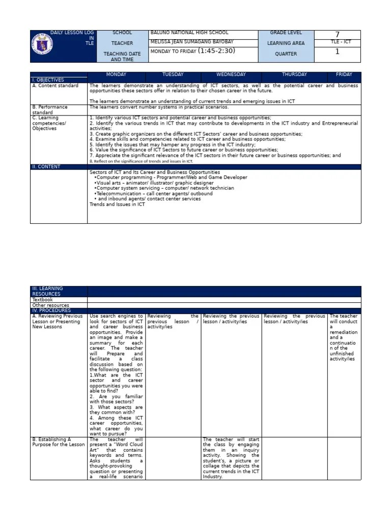 DLL In Tle Ict 7 Q1 Week 1 | PDF
