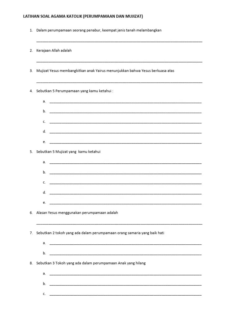 Latihan Soal Agama Katolik Kelas 4 Perumpamaan & Mujizat | PDF