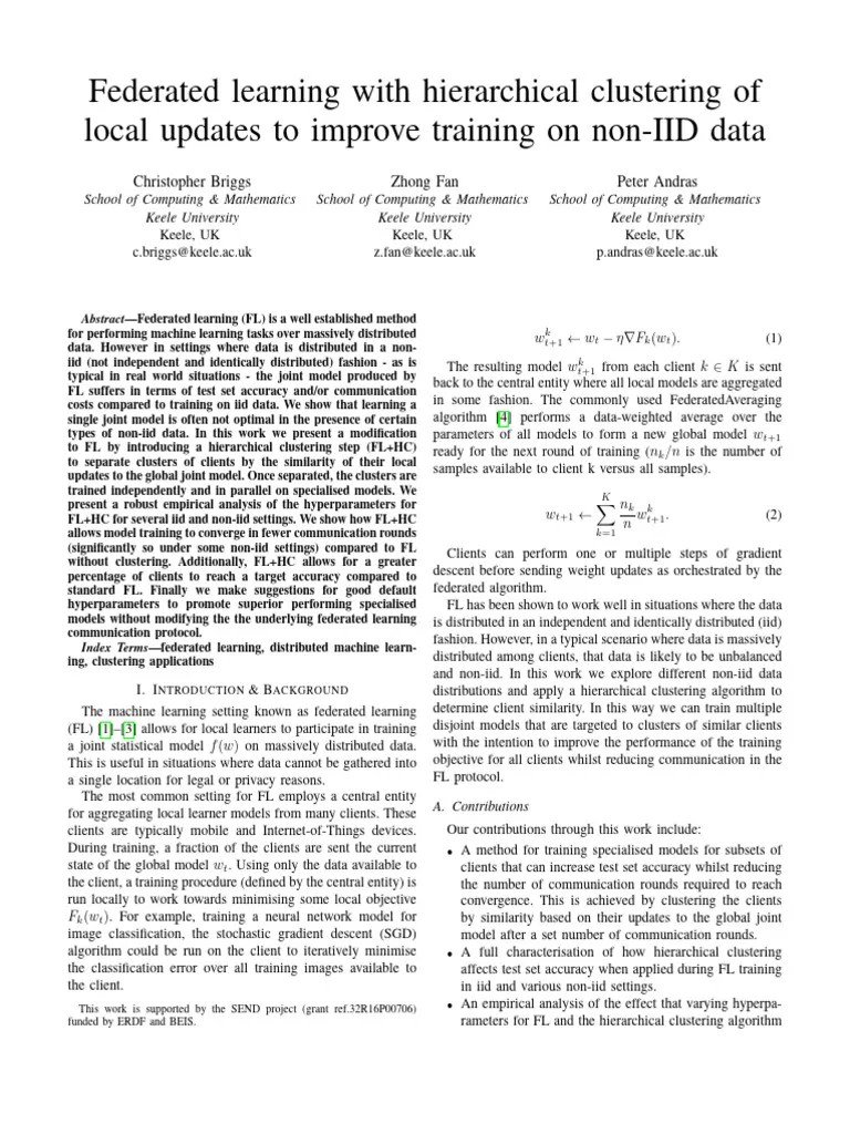 Federated Learning With Hierarchical Clustering Of Local Updates To ...