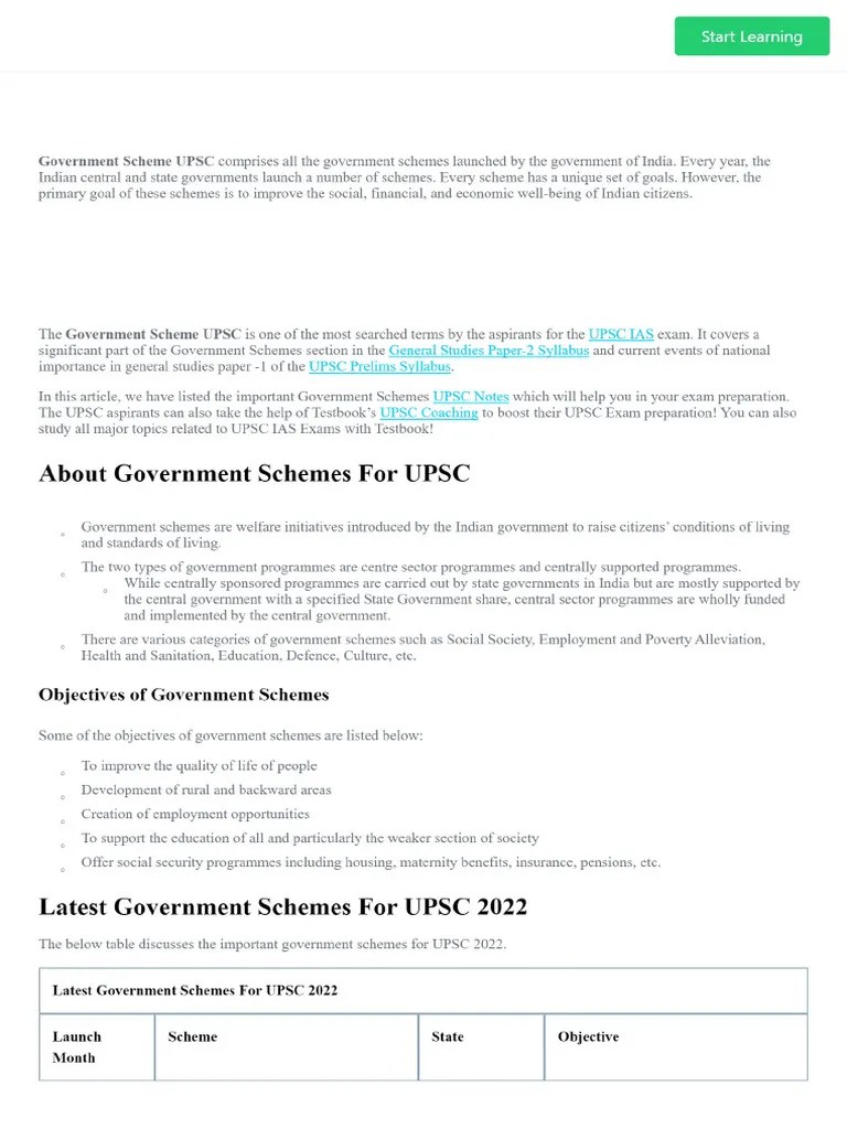 Government Scheme Upsc Download List Of Government Schemes PDF Ab1f0e80 ...