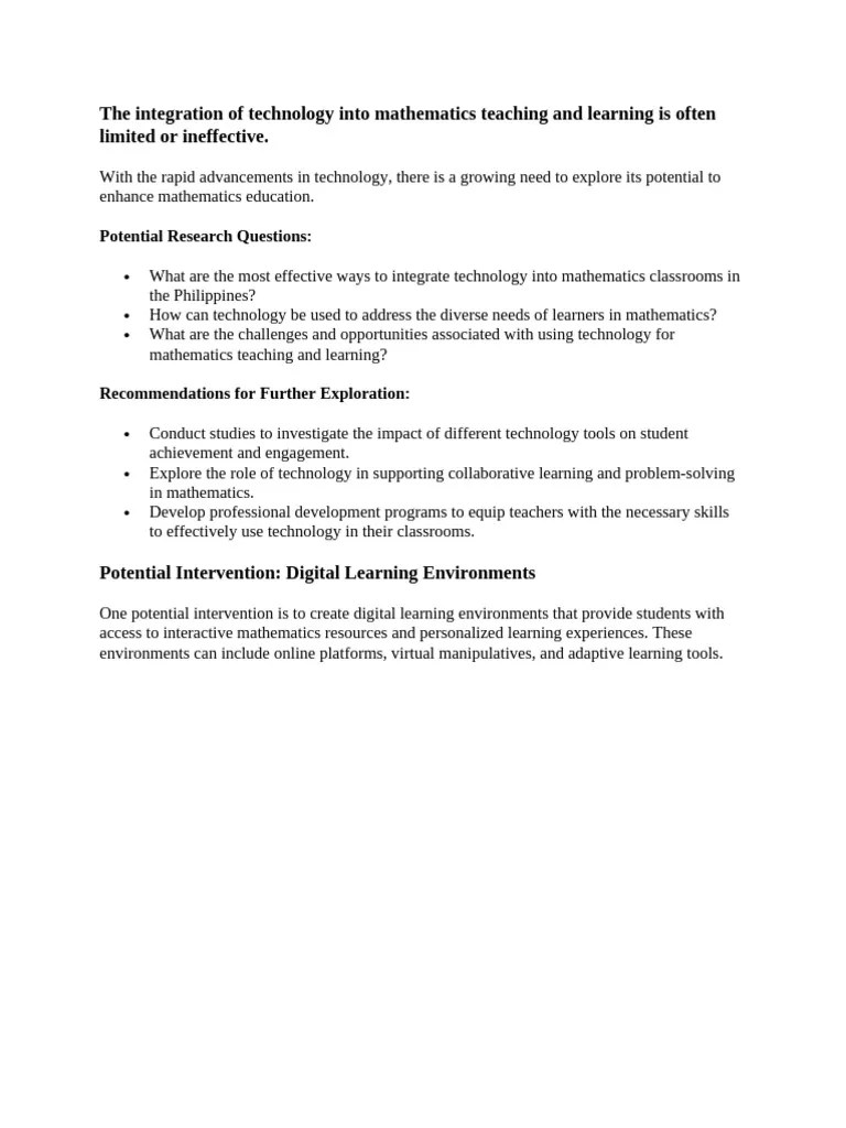 The Integration Of Technology Into Mathematics Teaching And Learning Is ...