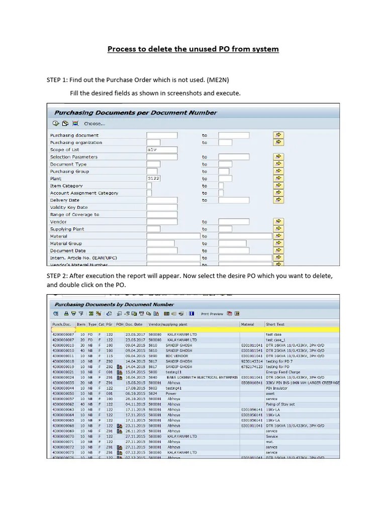 Process To Delete The Unused PO From System PDF | PDF
