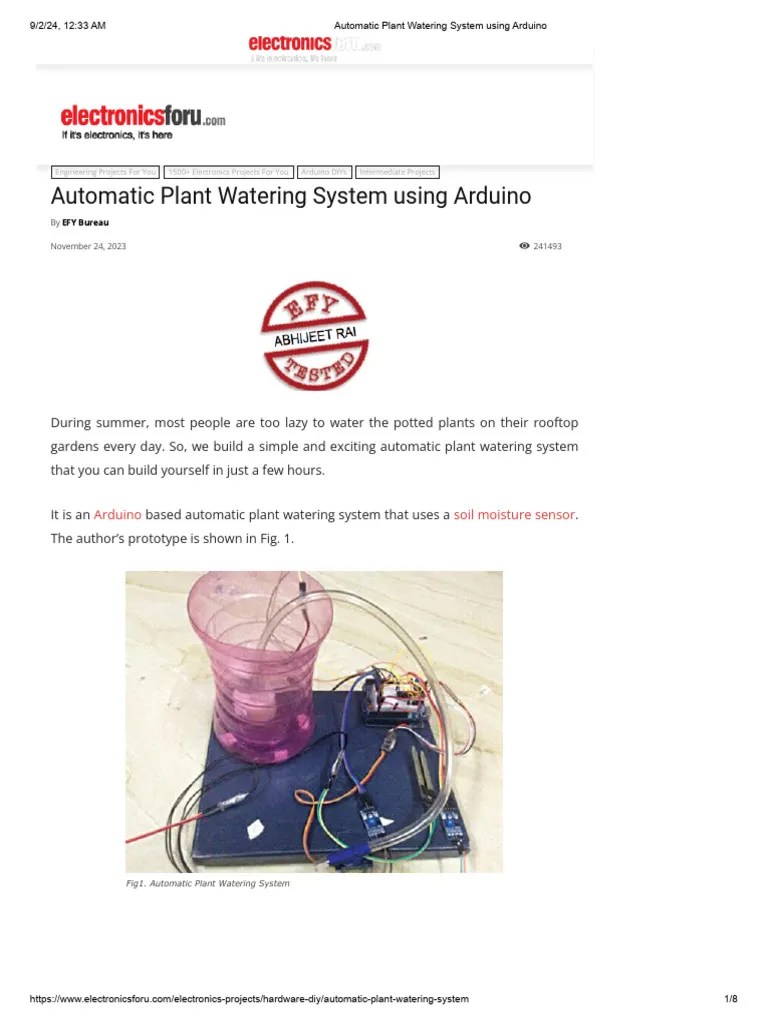 Automatic Plant Watering System Using Arduino | PDF
