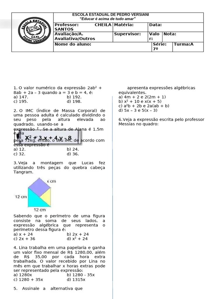 Expressões Algébricas | PDF