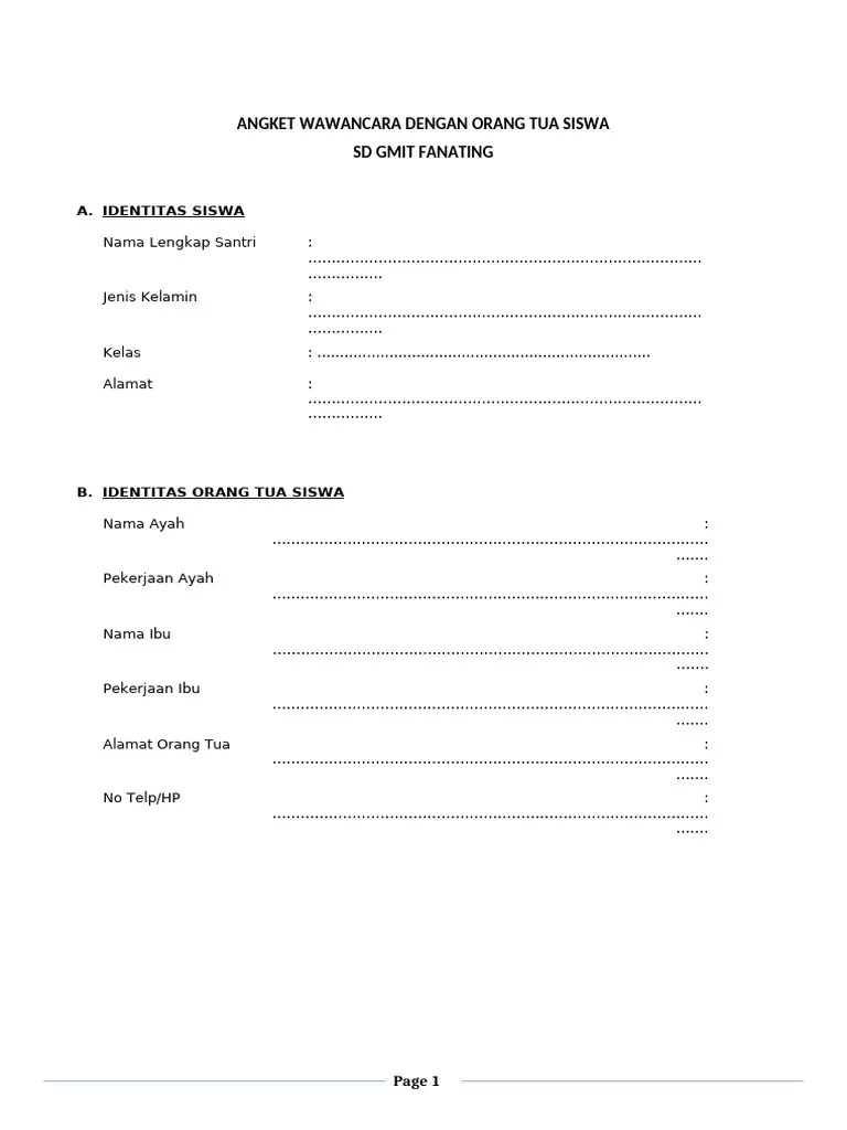 Form Wawancara Orang Tua | PDF