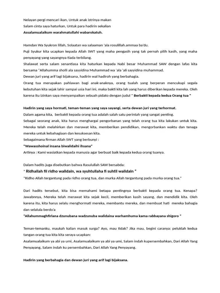 Teks Pidato Pildacil Berbakti Kepada Kedua Orang Tua | PDF