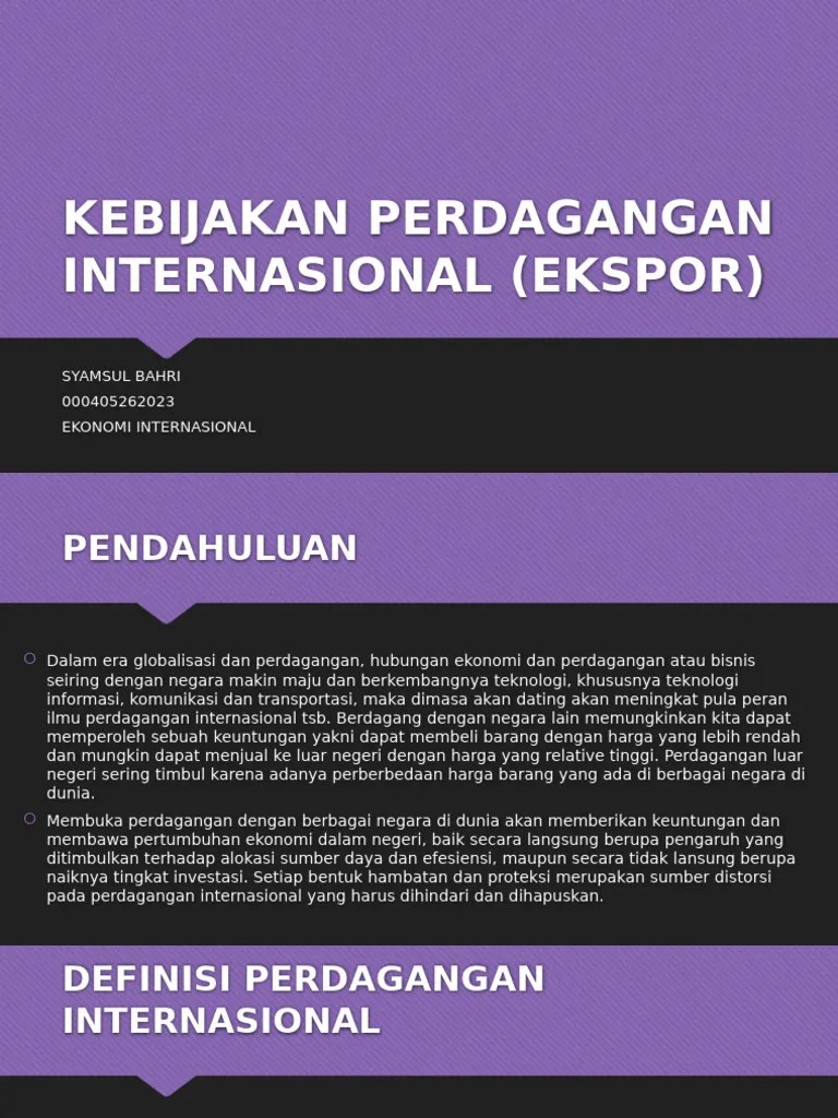 Kebijakan Perdagangan Internasional (Ekspor) | PDF