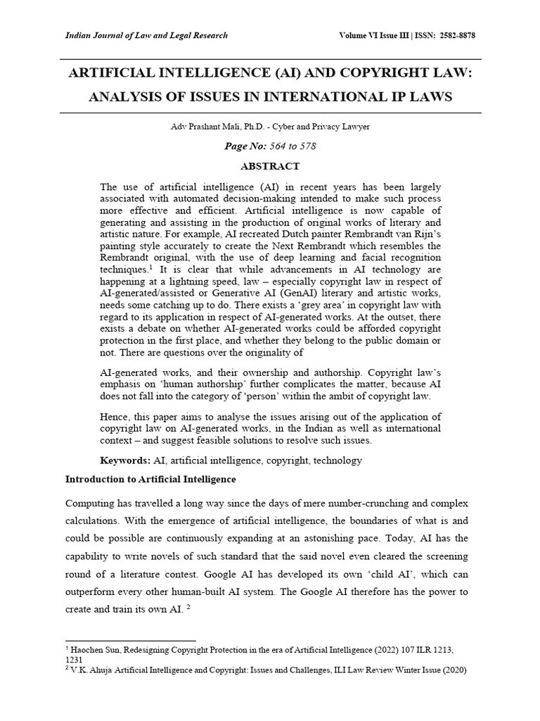 Artificial Intelligence And International Copyright Issues | PDF | Artificial Intelligence ...