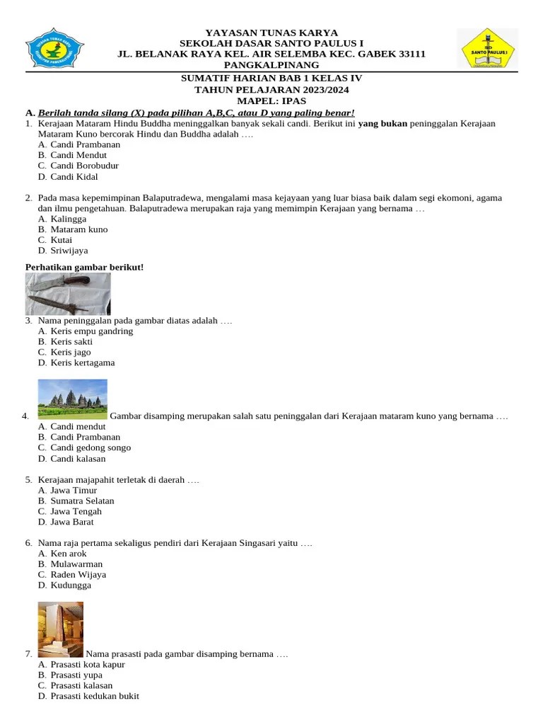 SUMATIF HARIAN BAB 1 KELAS IV | PDF