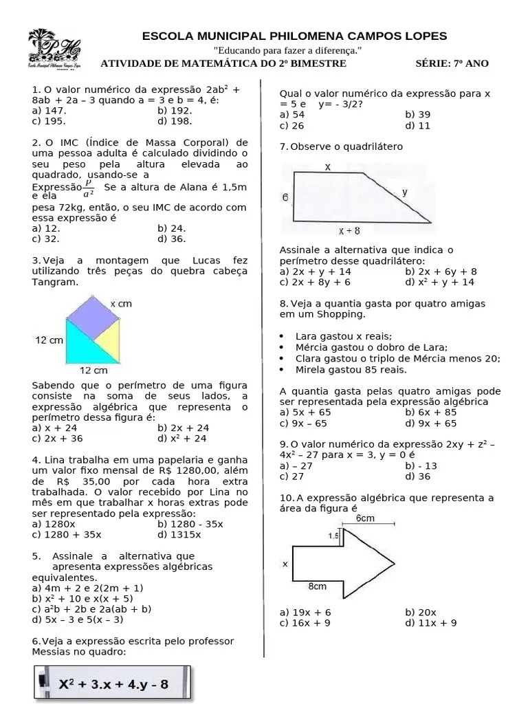 EXPRESSÕES ALGÉBRICAS - TUDO SALA DE AULA[1] (1) | PDF