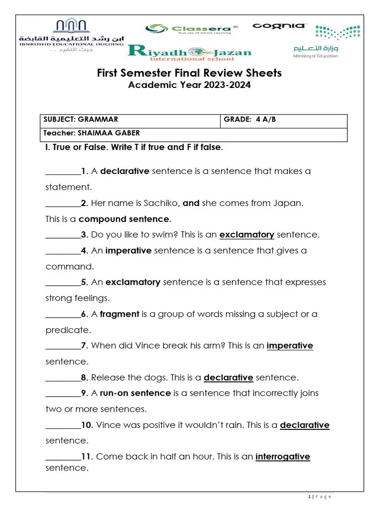 Grammar Gr 4 1st Term Final Sheet Pdf