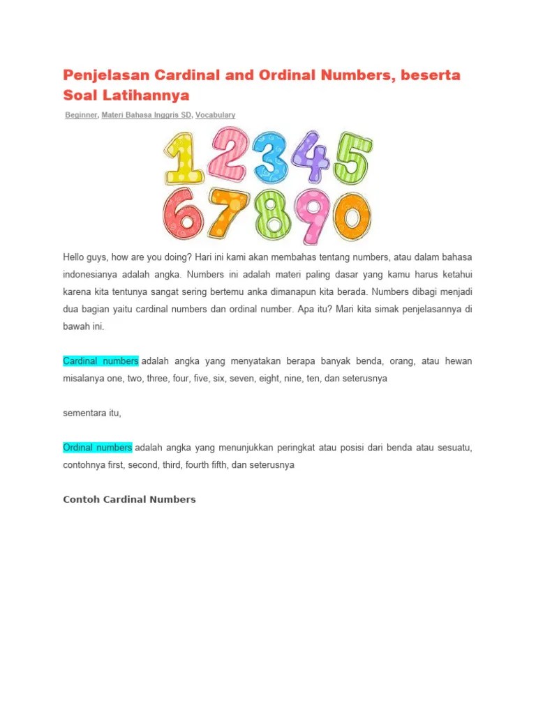 Penjelasan Cardinal And Ordinal Numbers | PDF