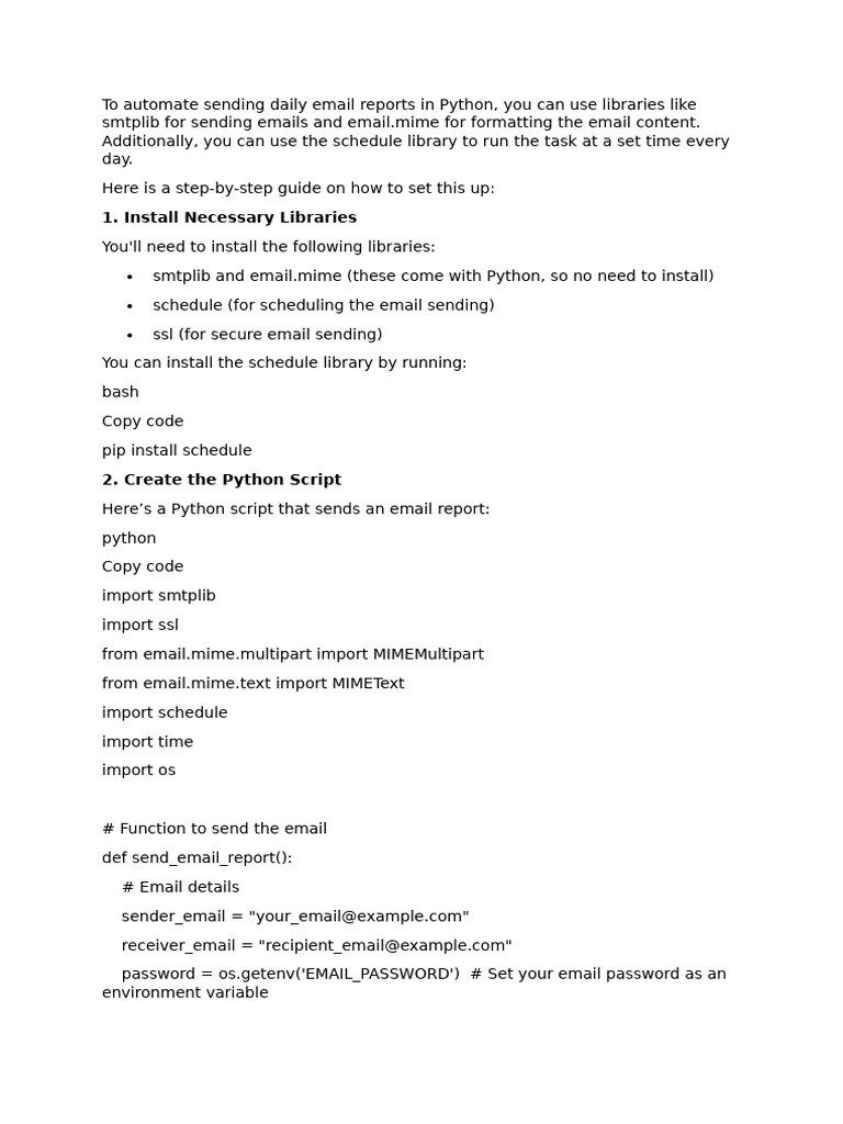 To Automate Sending Daily Email Reports In Python | PDF