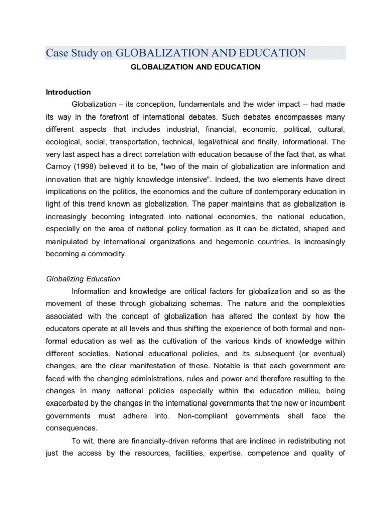 Case Study On Globalization And Education | PDF | Globalization | International Monetary Fund