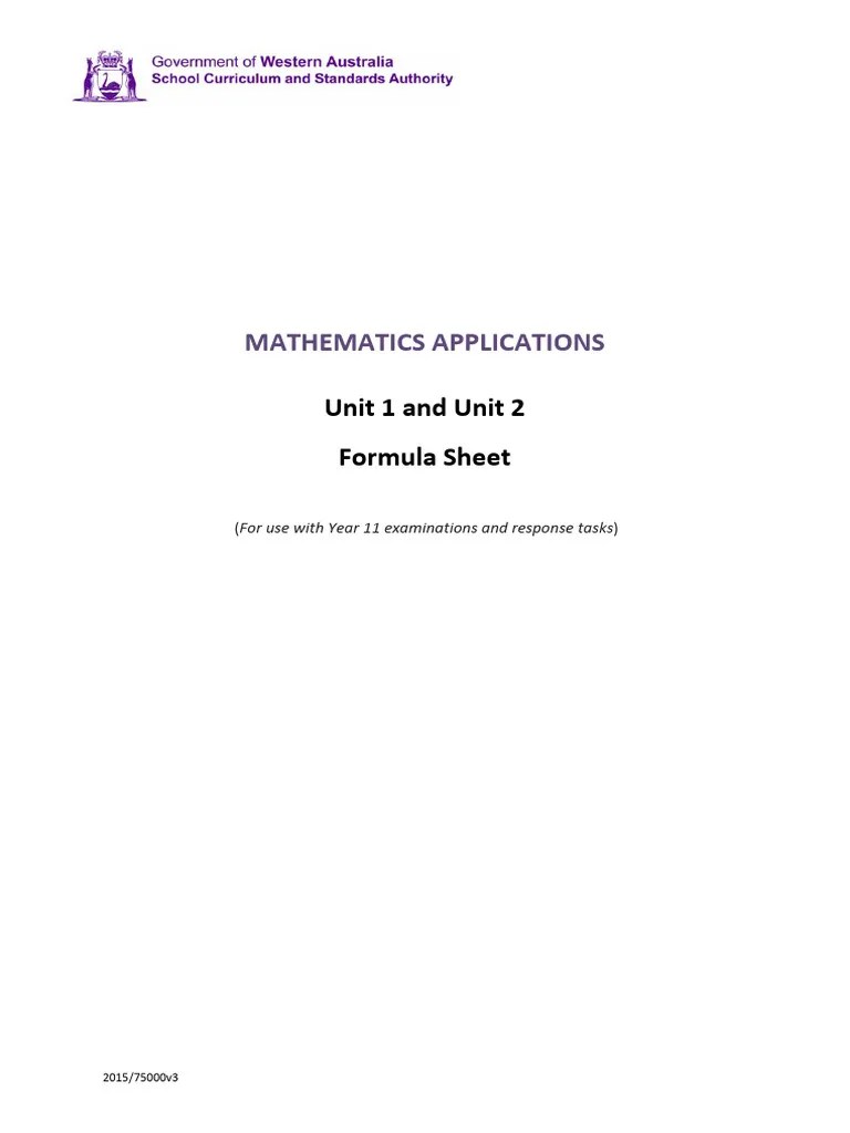 Mathematics-Applications-Year-11-formula-sheet (1) | PDF
