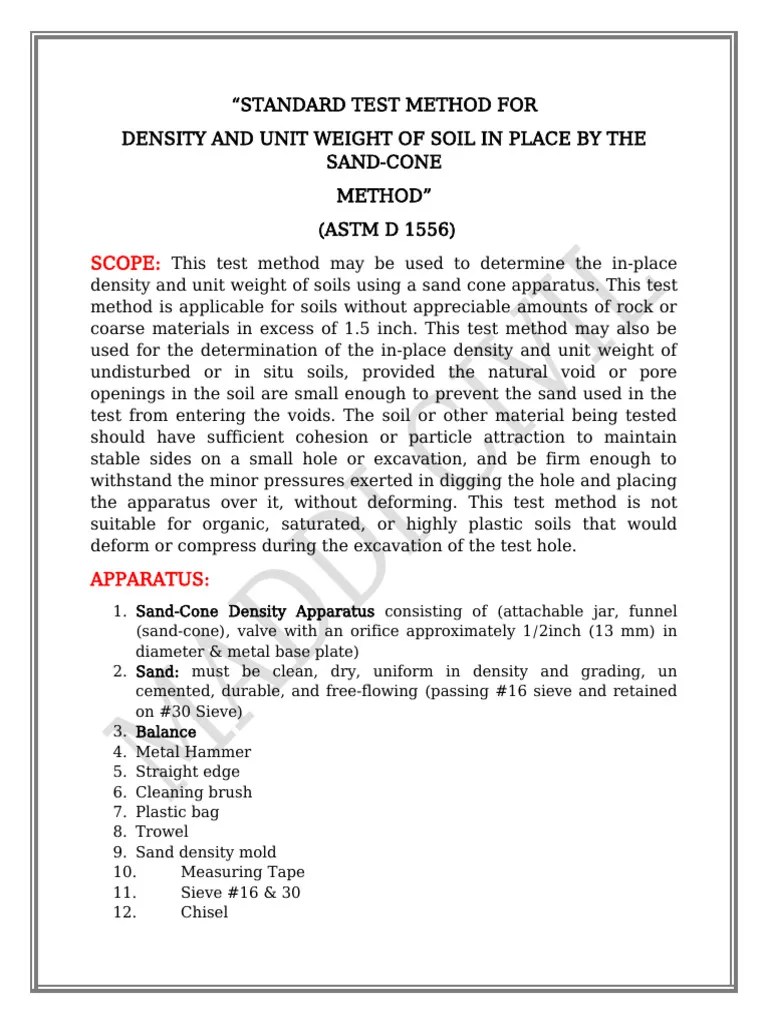 FDT By Sand Replacement Method Civil Engineering Laboratory Test | PDF