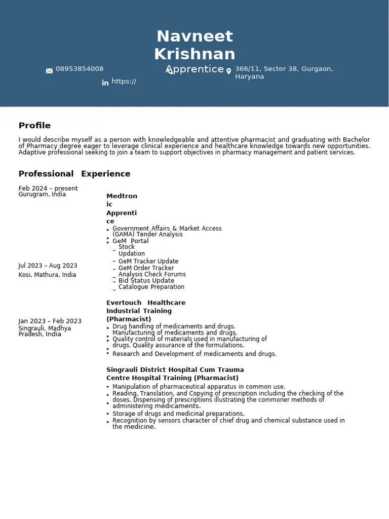 Navneet Krishnan Resume | PDF | Pharmacy | Pharmacist