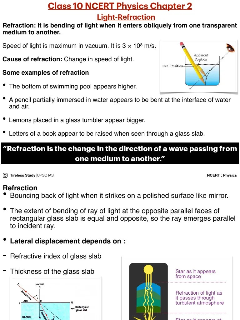 Class 10 NCERT Physics Chapter 2 - Light Refraction | PDF