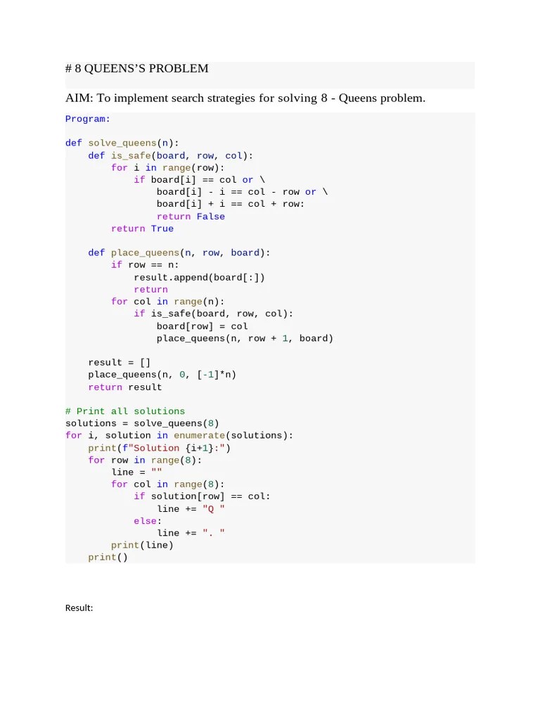 8 Queens Problem Pdf Theoretical Computer Science Teaching