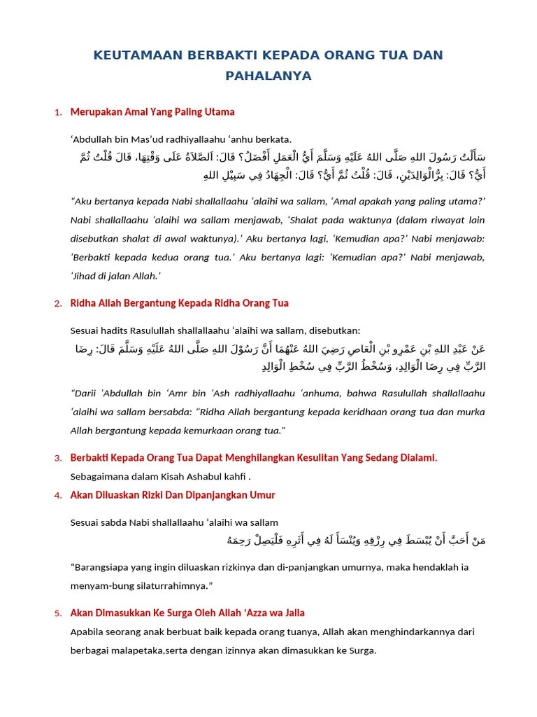 Keutamaan Berbakti KPD Kedua Org Tua Dan Pahalanya | PDF