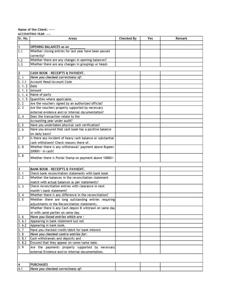 Audit Checklist | PDF | Expense | Business