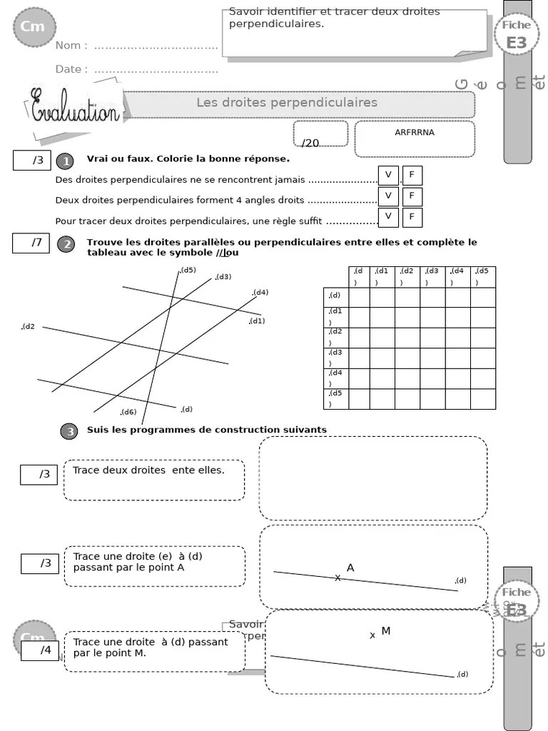 Cm2 Evaluation Droites Perpendiculaires | PDF
