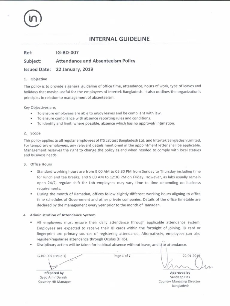 Attendance & Absenteeism Policy | PDF