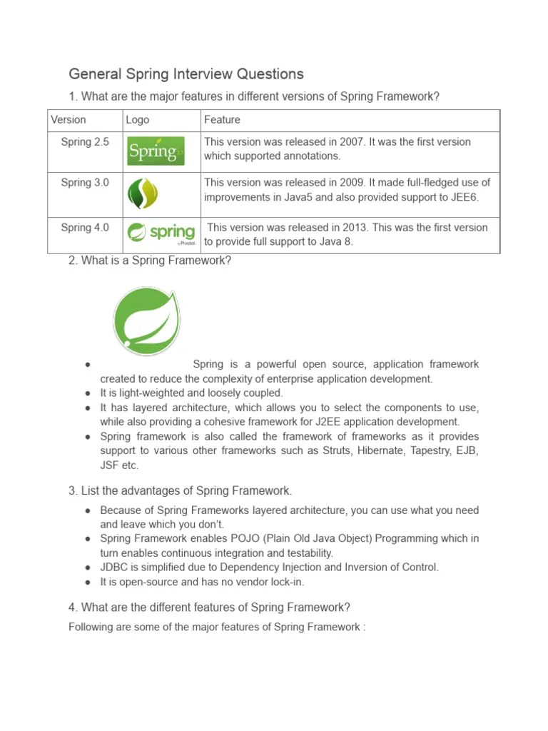 General Spring Interview Questions | PDF | Spring Framework | Model ...