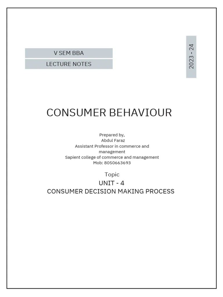 V Sem - Bba - Consumer Behaviour - Unit 4 - Consumer Decision Making ...