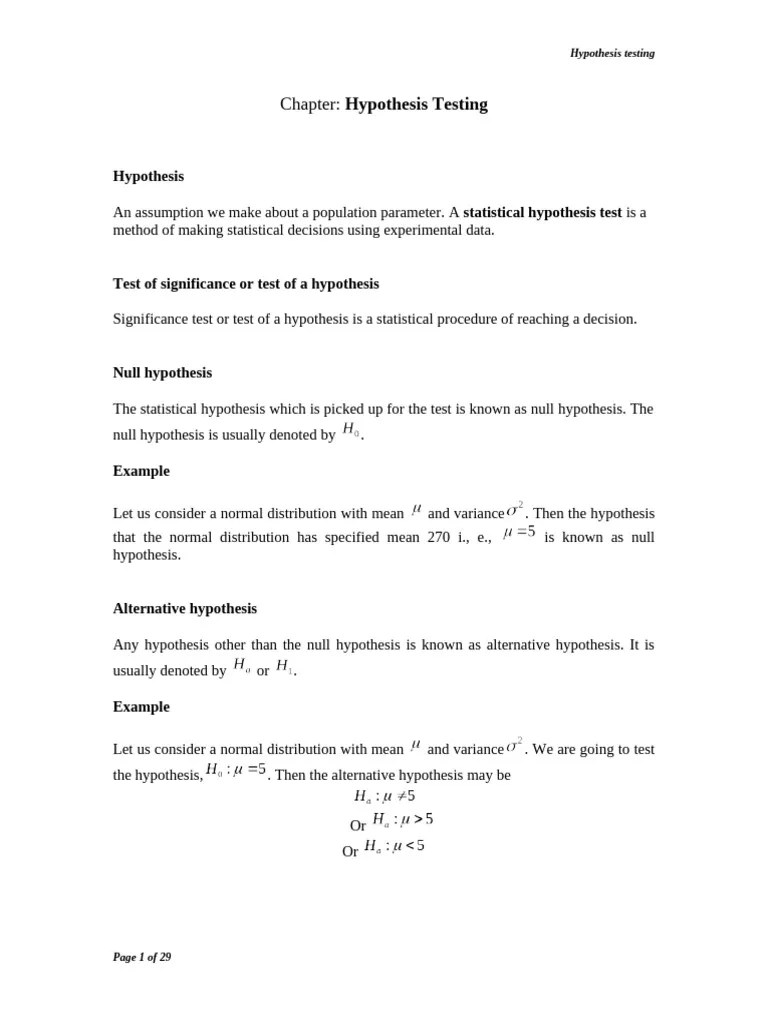 Hypothesis - Mean - Including 2 Samples | PDF