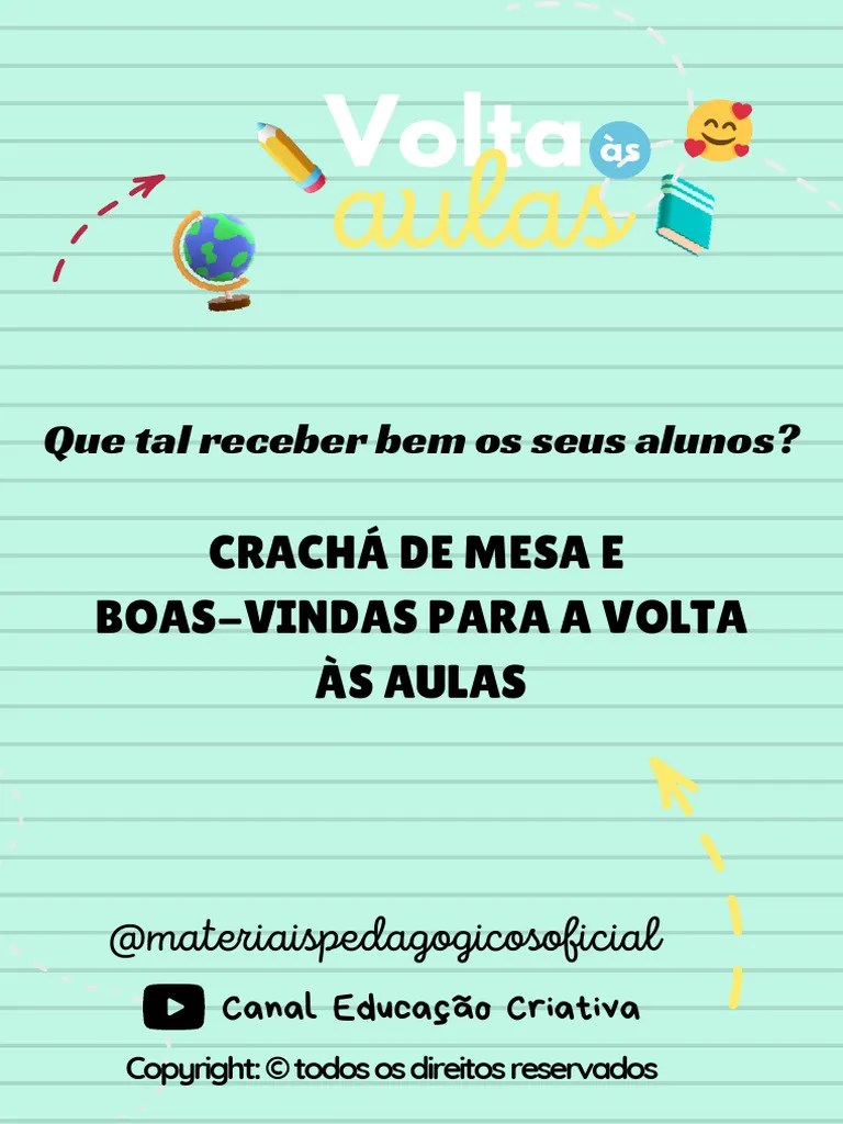 Crachá De Mesa E Boas-Vindas Para A Volta Às Aulas | PDF