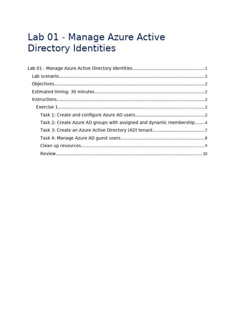 Lab 01 - Manage Azure Active Directory Identities | PDF | Active ...