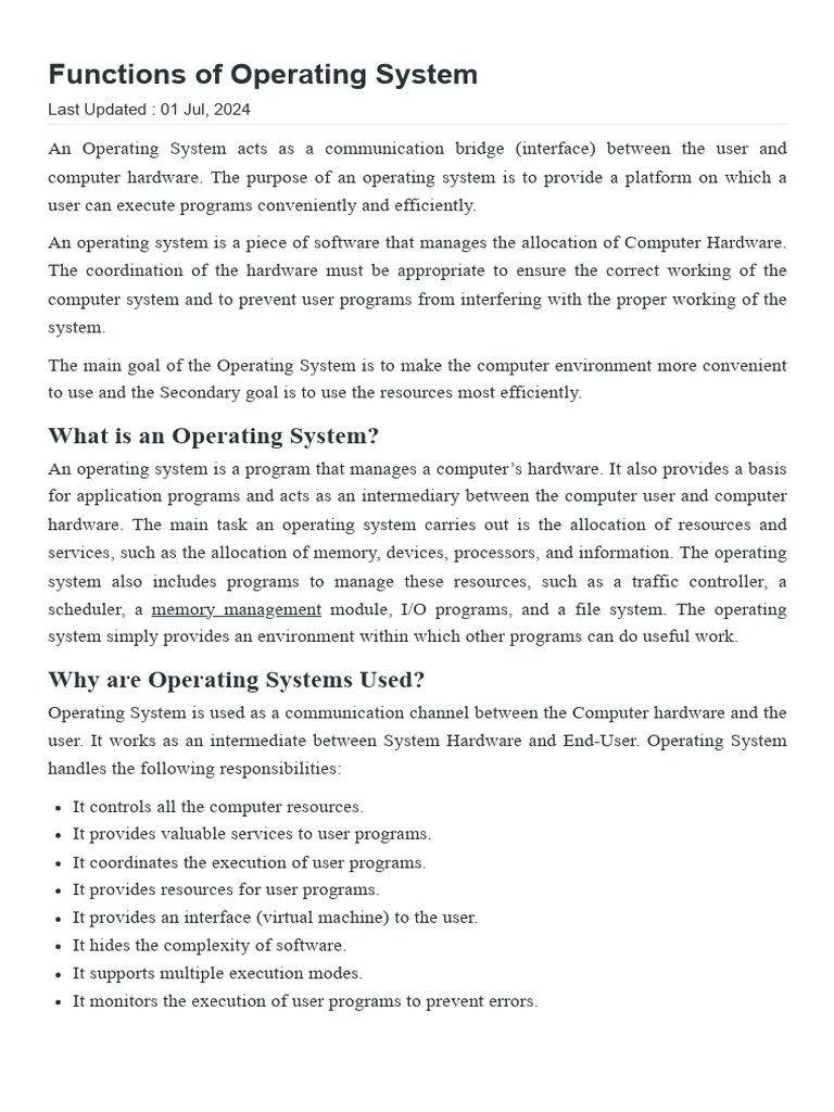 3 Functions Of Operating System | PDF