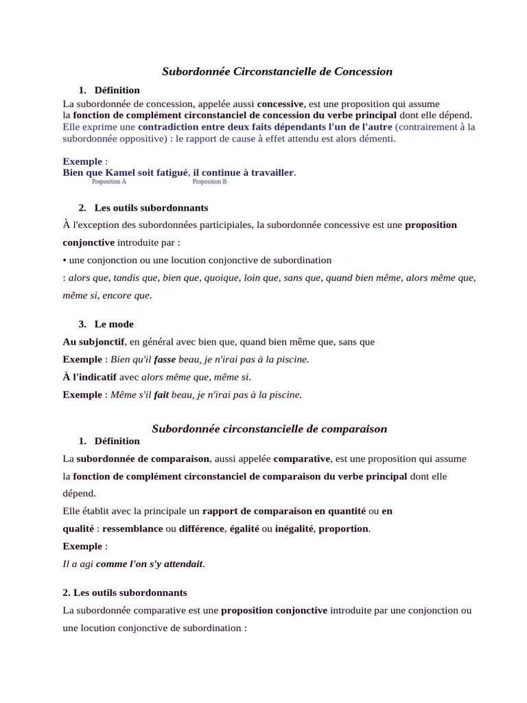Subordonnée Circonstancielle De Concession Et Comparaison | PDF