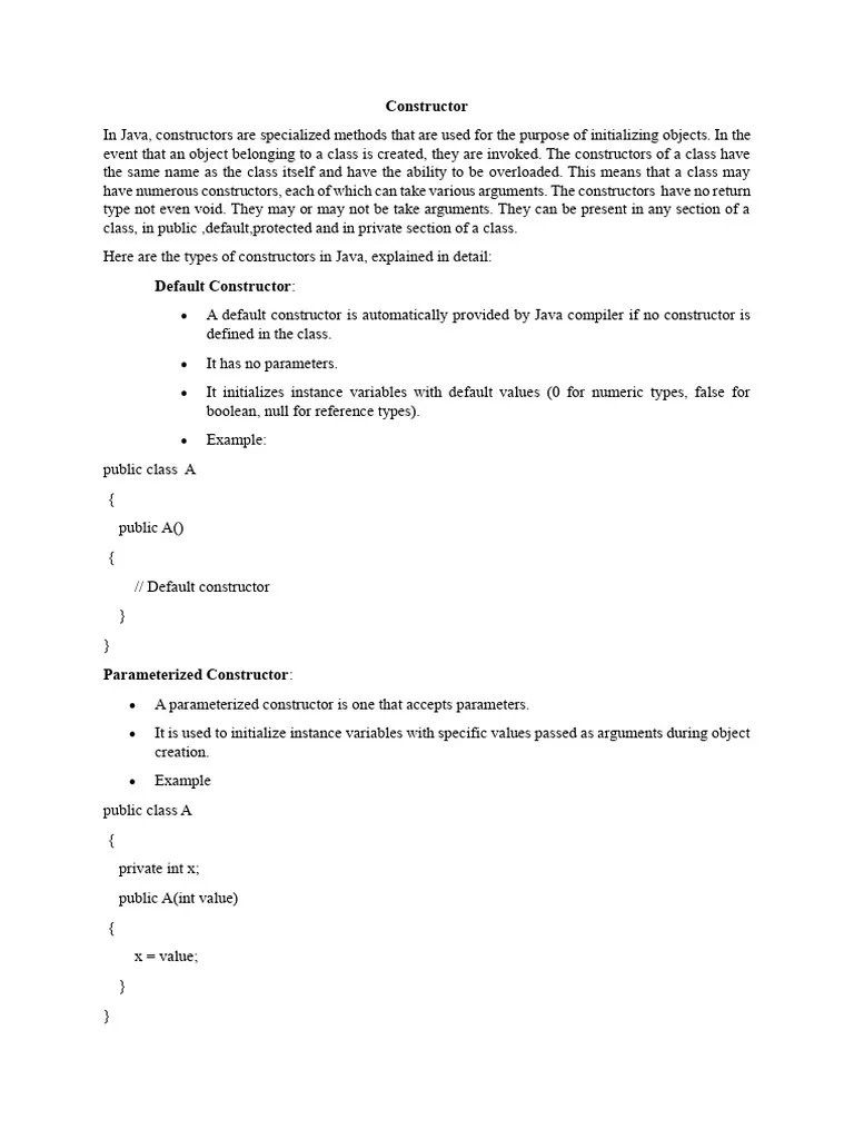 Constructor | PDF | Constructor (Object Oriented Programming) | Computers