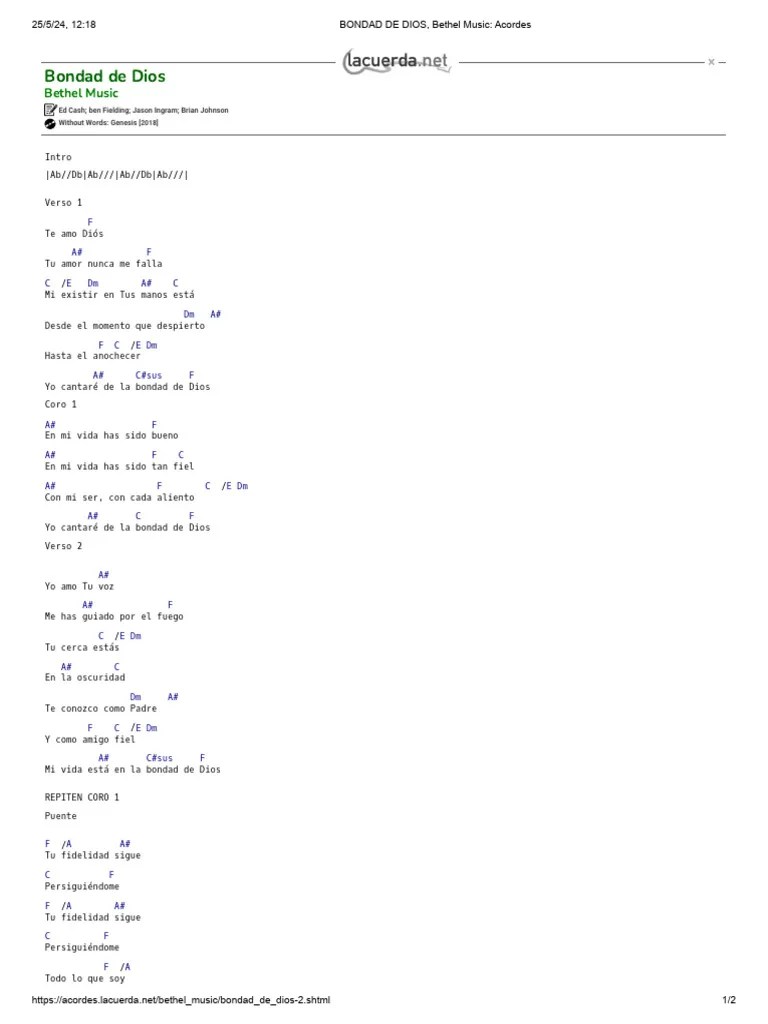 Bondad De Dios Bethel Music Acordes Pdf Música Grabada