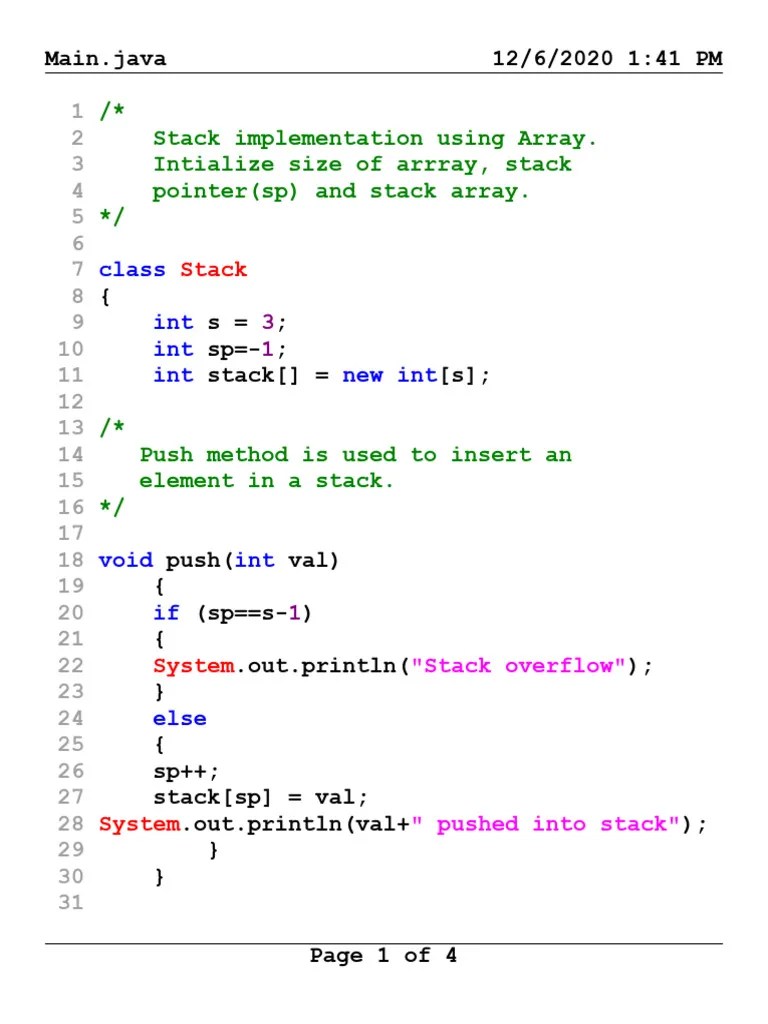 Stack Implementation Using Array | PDF