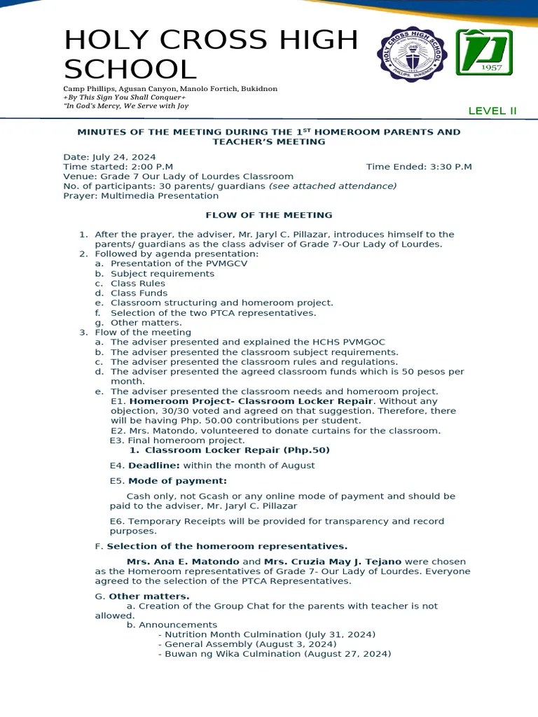 Minutes-Parents Orientation | PDF