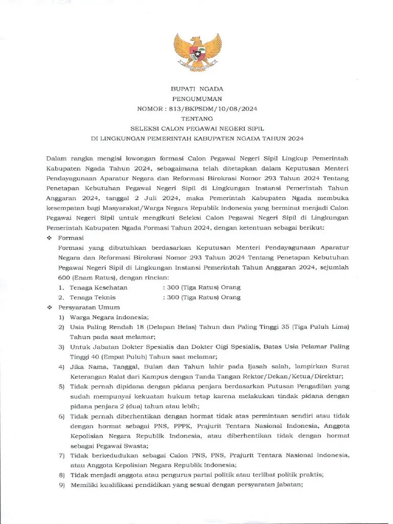 Pengumuman Seleksi Calon Pegawai Negeri Sipil Lingkup Pemerintah ...