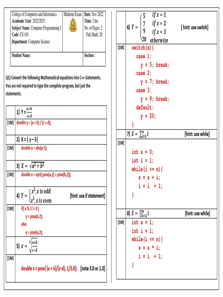 C++ Midterm 2021-2022 - Sol | PDF | Science | Computer Programming