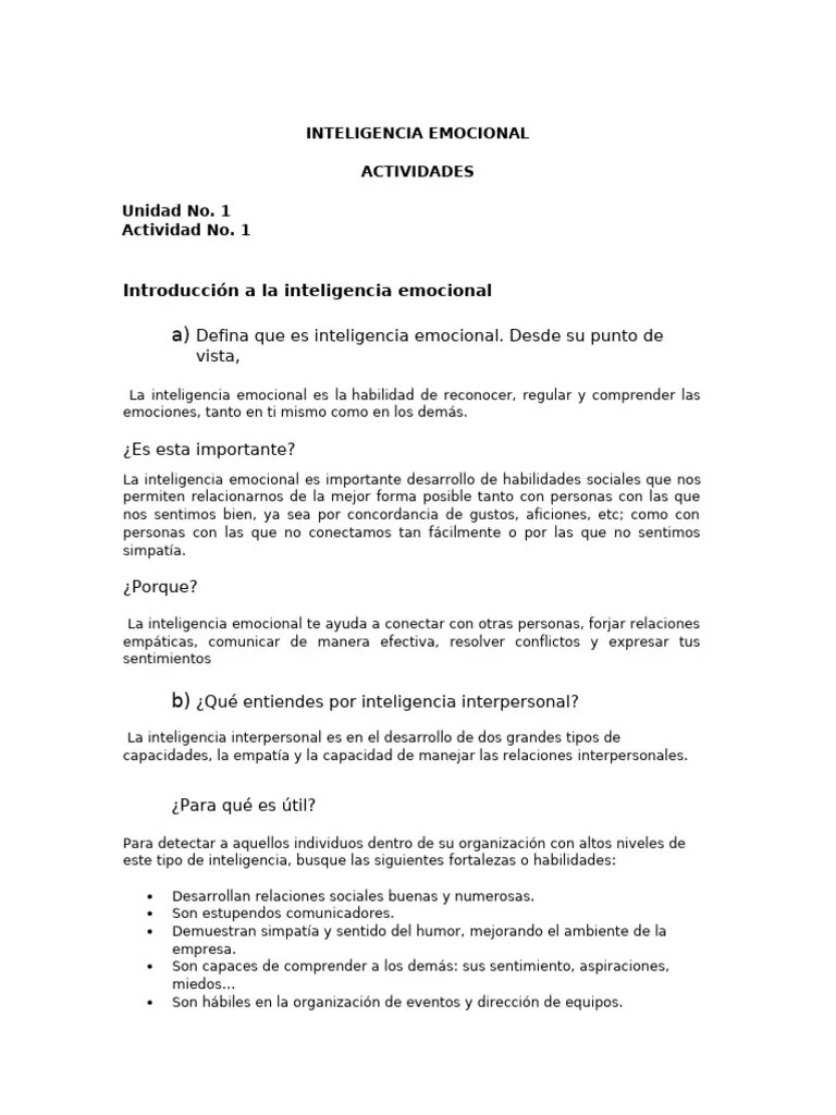 Actividad Ud. 1 Inteligencia Emociona | PDF