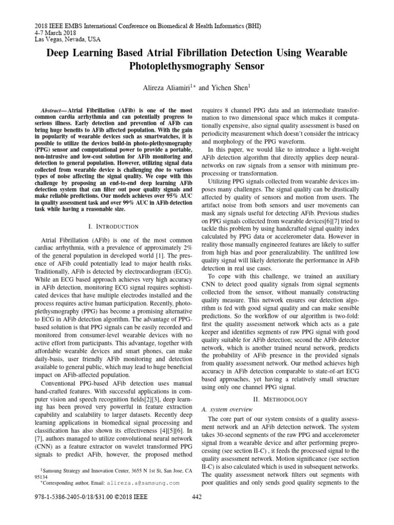 Deep Learning Based Atrial Fibrillation Detection Using Wearable | PDF